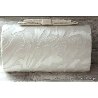 Wedding Party Clutch, Hard Body Purse, White Fabric Purse With Crystal Embellishment